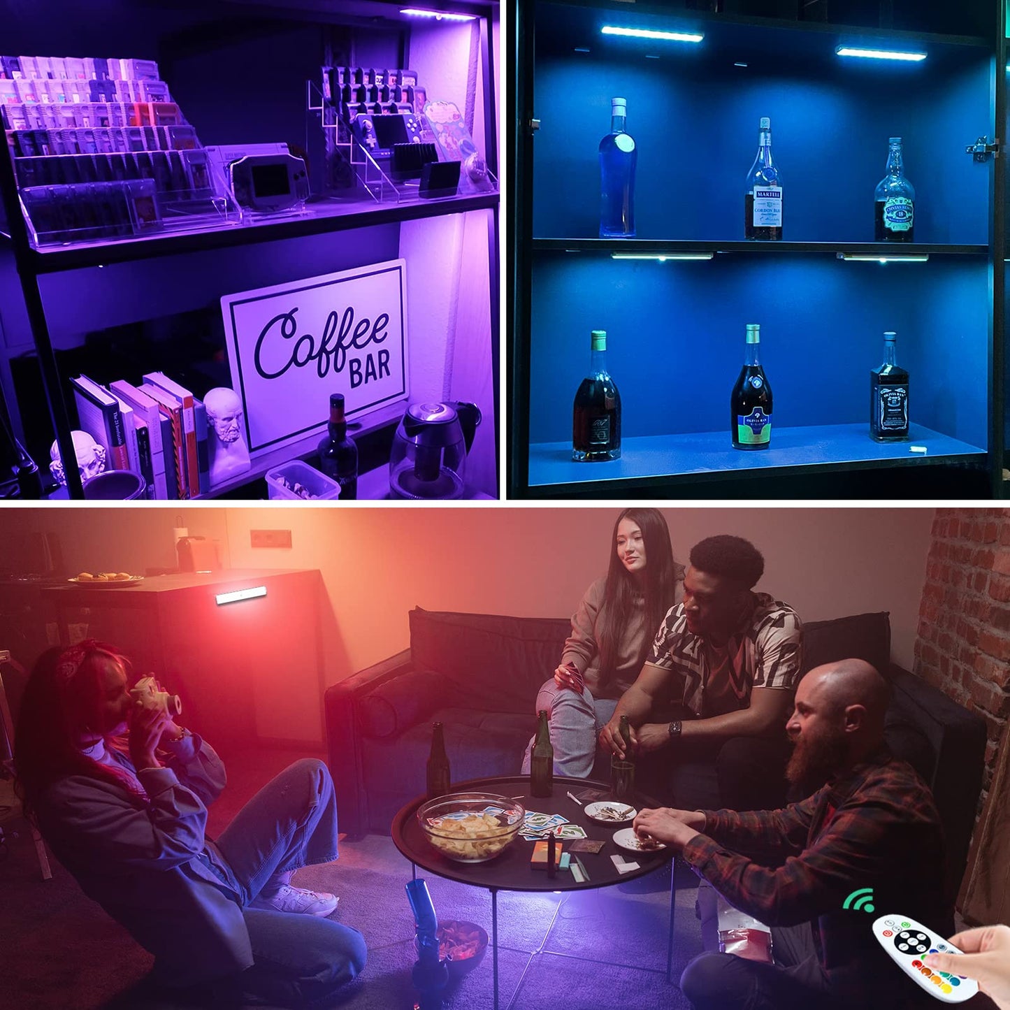 LAJOSO LED Under Cabinet Lights, Dimmable, Wireless, 6 Pack, 15 Color RGB Light Bars, Aluminum, Model 8126