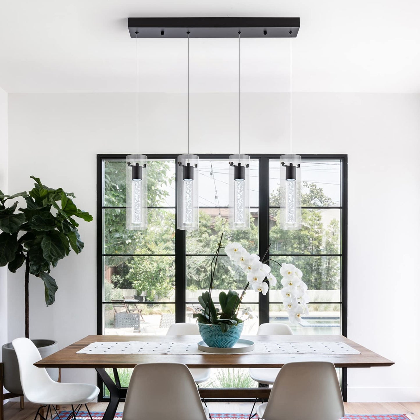 votag Pendant Light Fixtures, 4-Light Dimmable Aluminum Pendant, Black Finish, Model PI-0172A4-32W-BK