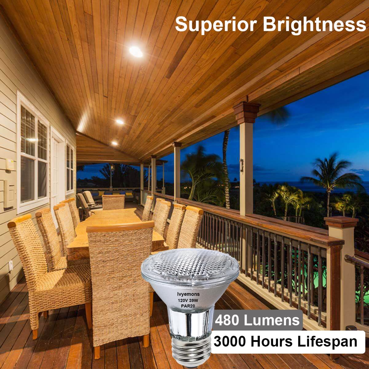 Ivyemons PAR20 Flood 39W 120V 480 Lumens- 6 Pack PAR20 Flood Light Bulbs with E26 Base, PAR 20 Dimmable 2800K Warm White, Long Lasting 39W PAR 20 Bulb for Recessed Lighting & Range Hood Light Bulbs