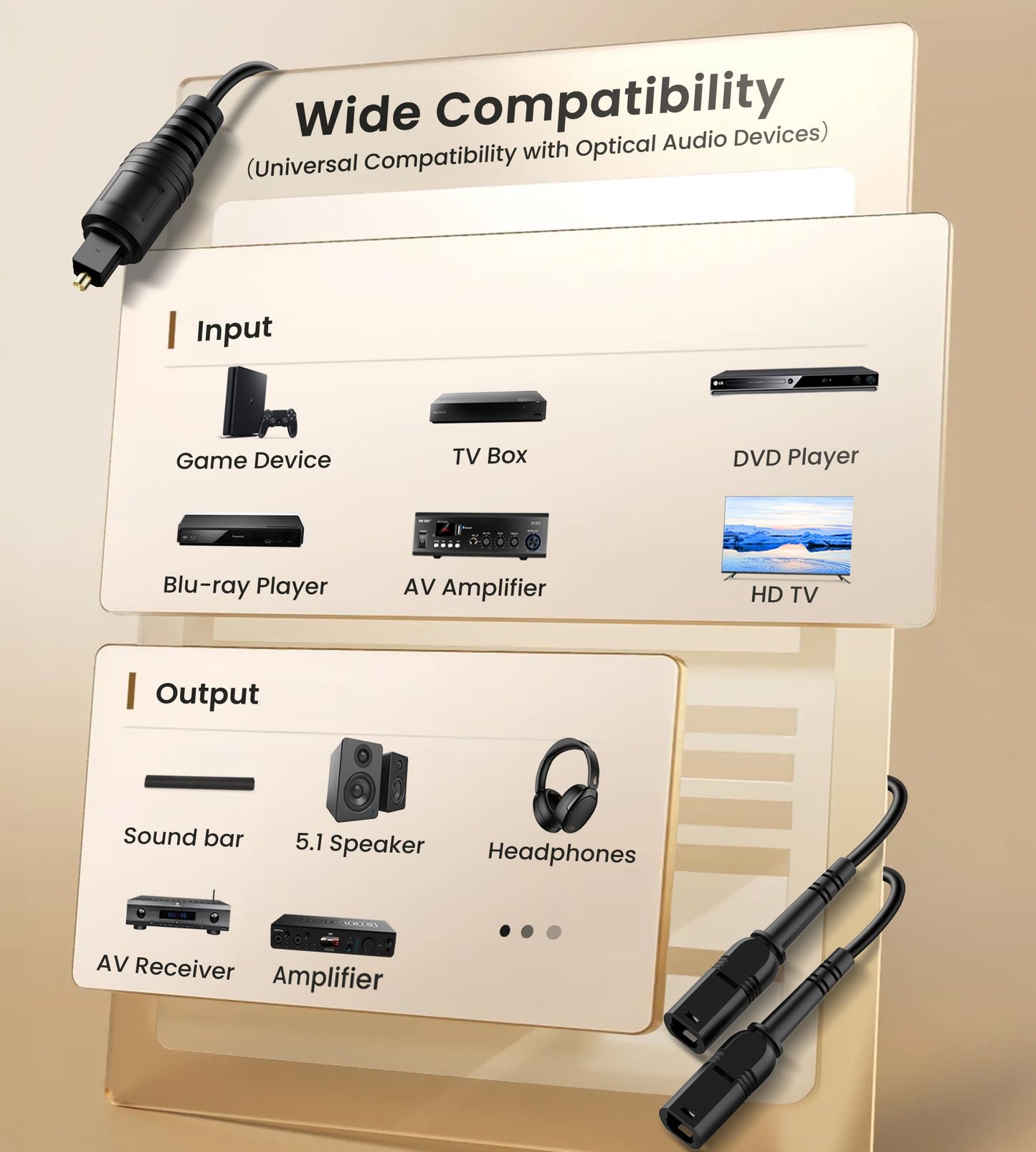 avedio links Optical Audio Cable Splitter 1 in 2 Out, Toslink Digital Fiber Audio Splitter 1 Male Input 2 Female Output Support LPCM2.0 Doldy DTS Digital & DTS 5.1CH for Xbox,PS4,TV Box,Sound Bar,etc