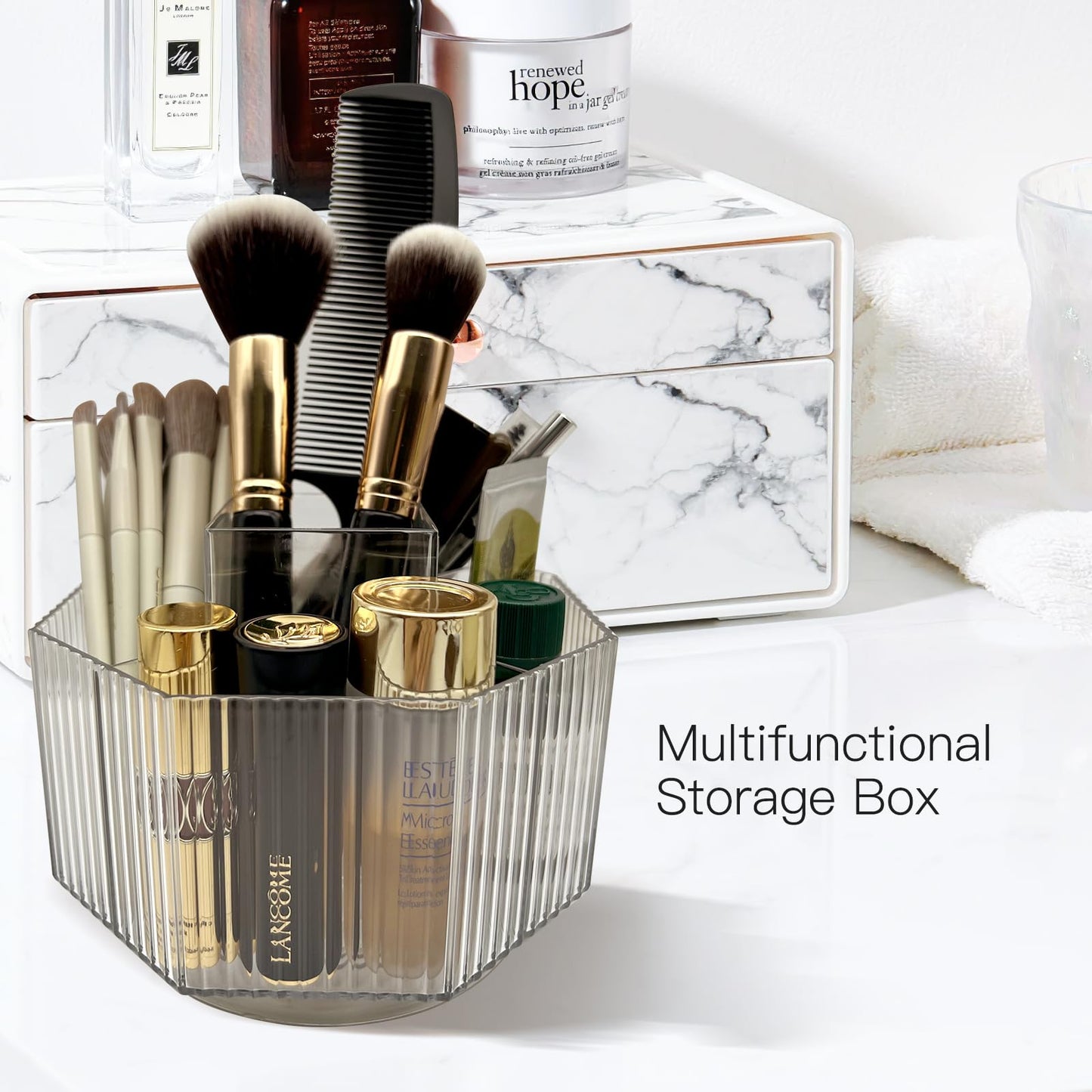 LiteTour 360 Rotating Makeup Organizer, Multi-Compartment Desk Storage for Makeup Brushes, Skincare, Vanity, Pens, Stationery, O