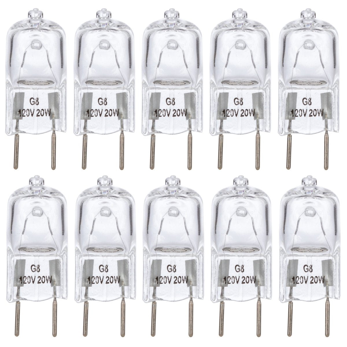 Simba Lighting Halogen Light Bulb G8 T4 20W Jcd Bi-Pin (10 Pack) Shorter 1-3/8 (1.38) Length For Under Cabinet Puck Lights  Kitchen Hood  Landscape Lights  Desk Lamps 120V Dimmable  2700K Warm White