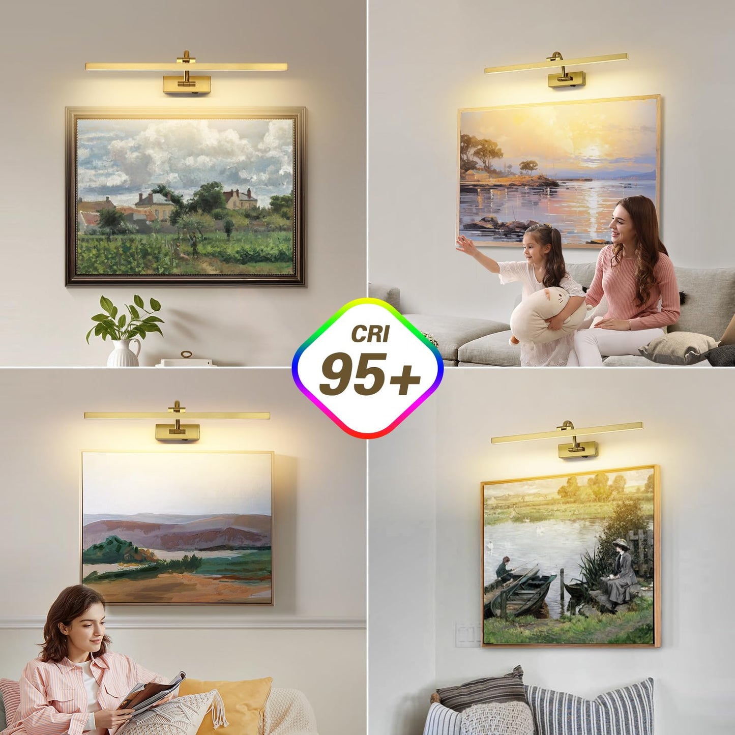 Wireless Picture Lights For Wall Battery Operated  Brass Art Lighting For discomfort-reducingtings Rechargeable Gallery Lights With Remote And Timer 3Cct Dimmable discomfort-reducingting Lights For Artwork Portrait 23.62 Inch
