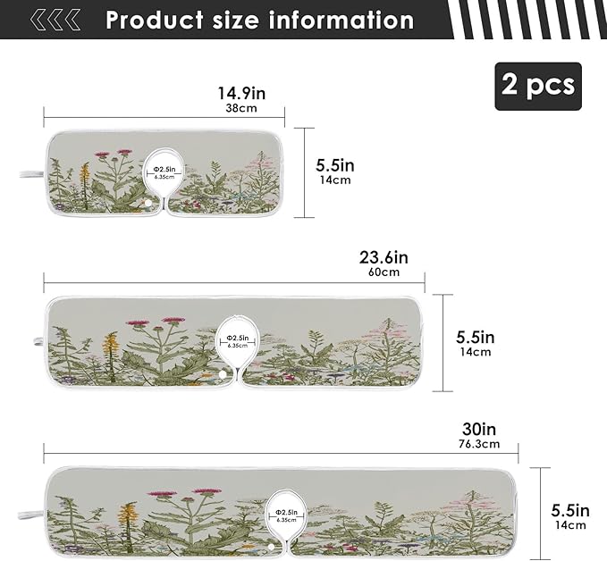 Kitchen Faucet Absorbent Mat, Herbs Wild Flowers Plant Water Splash Guard for Sink, Faucet Drip Catcher Thicken Sponge Microfiber Faucet Water Catcher Mat Sink Absorbent Mat for Kitchen 14x5in 2 Pack