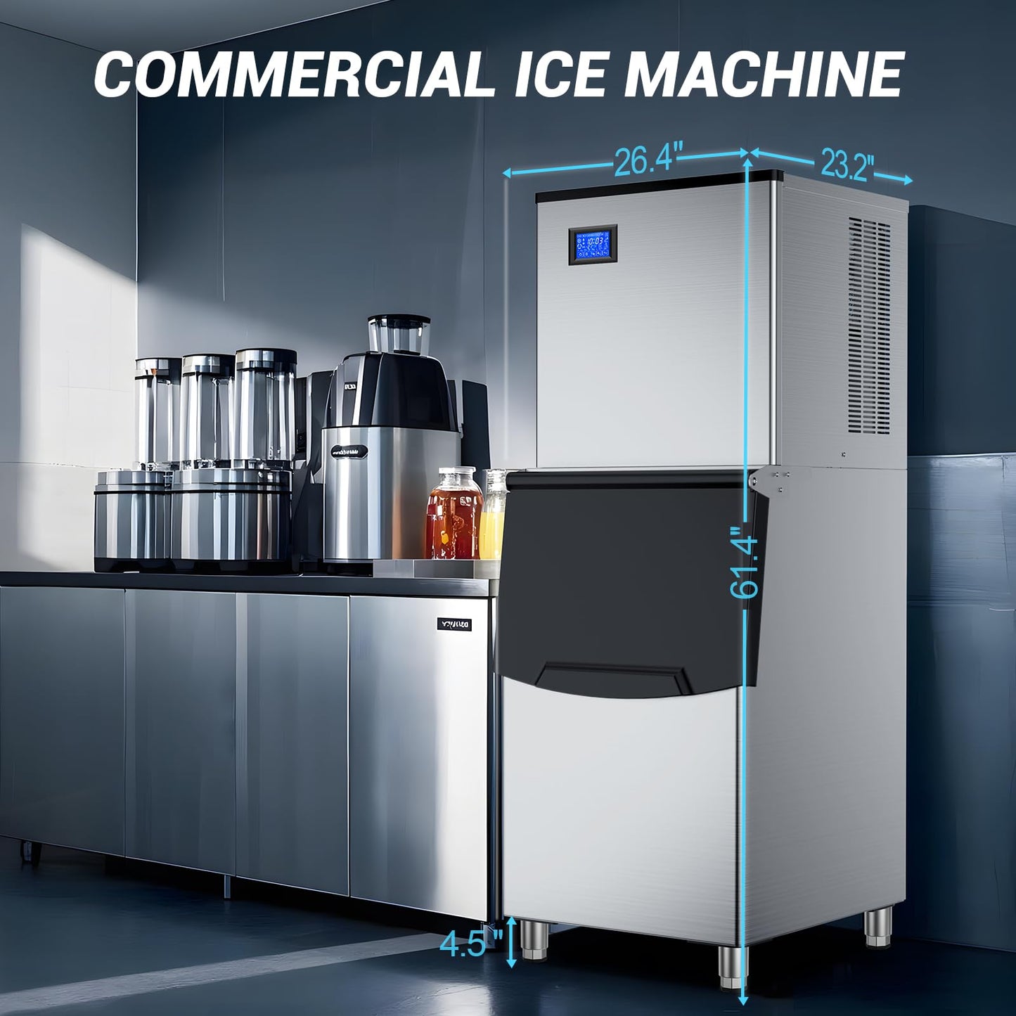 Ice Maker Commercial Ice Machine Large Capacity Stainless Steel 500 Lbs/24H Industrial Ice Machine, 350 Lbs Storage Commercial Ice Machines Free Standing, Cubes Ice Makers Commercial