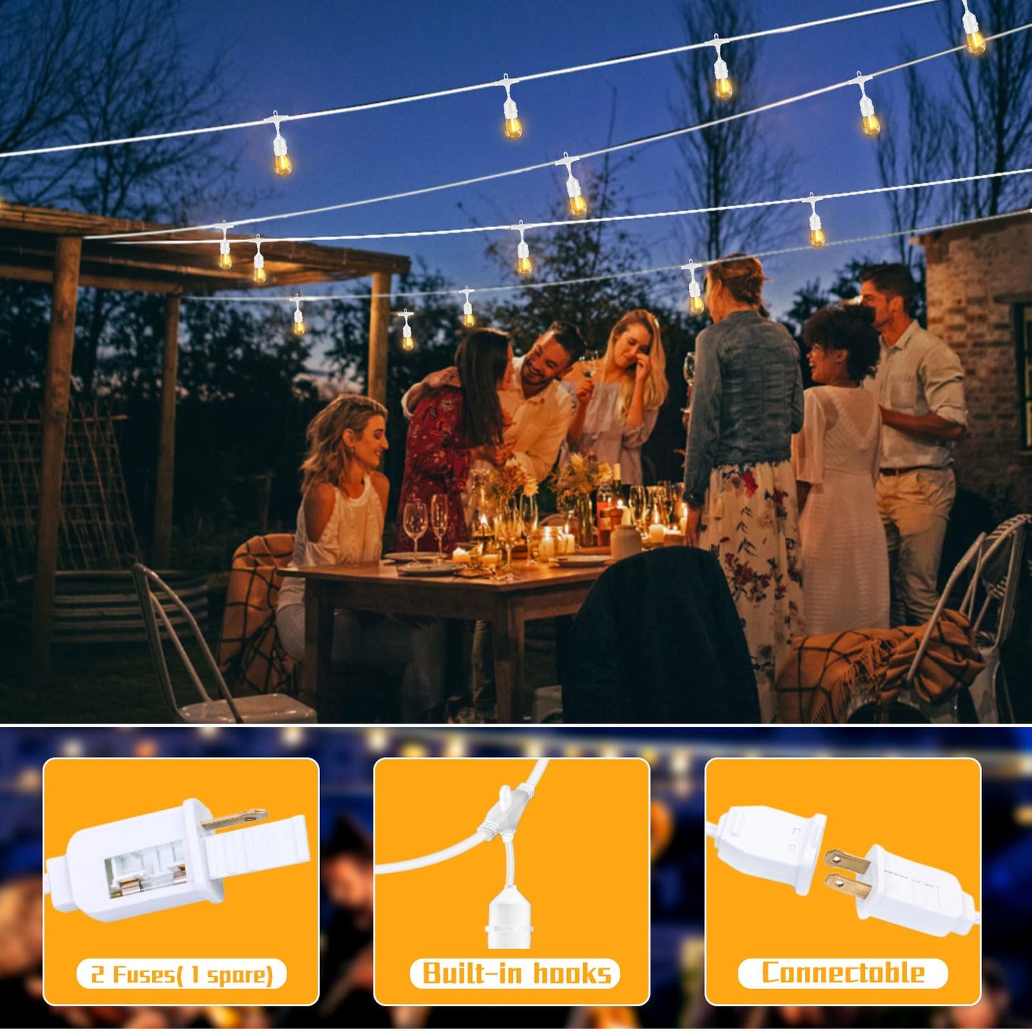 Meidaoduo Outdoor String Lights LED 100FT White 32 Dimmable Shatterproof Bulbs PVC Waterproof Patio Lighting MDDUS10030-TS20W0-S14