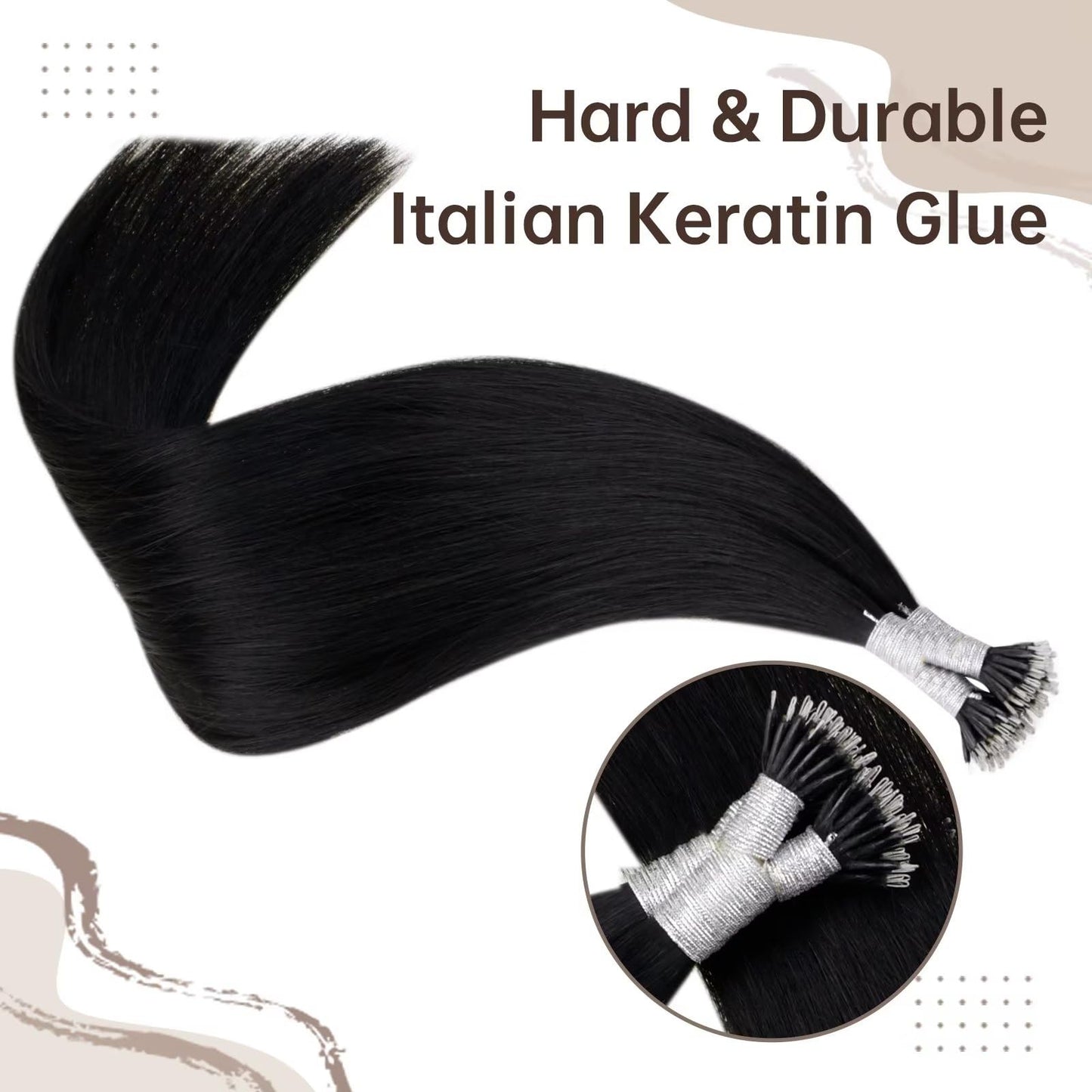 Easyouth Nano Hair Extensions Human Hair Thick Nano Bead Hair Extension Human Hair Jet Black Nanos Ring Hair Extensions for Blac