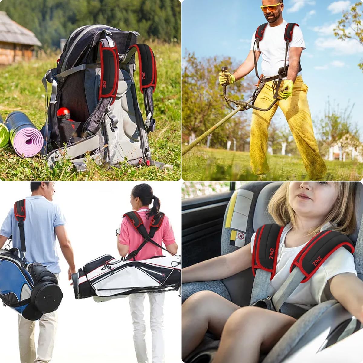 ZINZ 2-Pack Universal Shoulder Pad with Ultra Thick Cushion for Bag Luggage Bag Crossbody, Plus Long & Anti-Slip & Breathable,Black-Wine Edge