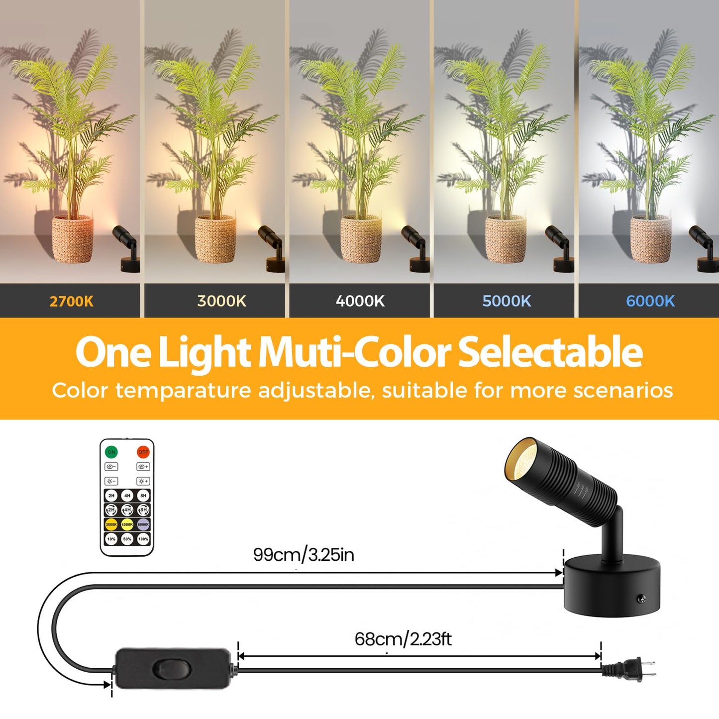 Tuyubee Muti-Color Zoomable Led Spot Lights Indoor Uplighting With Remote & Timer  5W Up Lights Indoor Dimmable Plant Spotlight Uplights Accent Lighting  Floor Spotlight Lamp 2 Pack Black