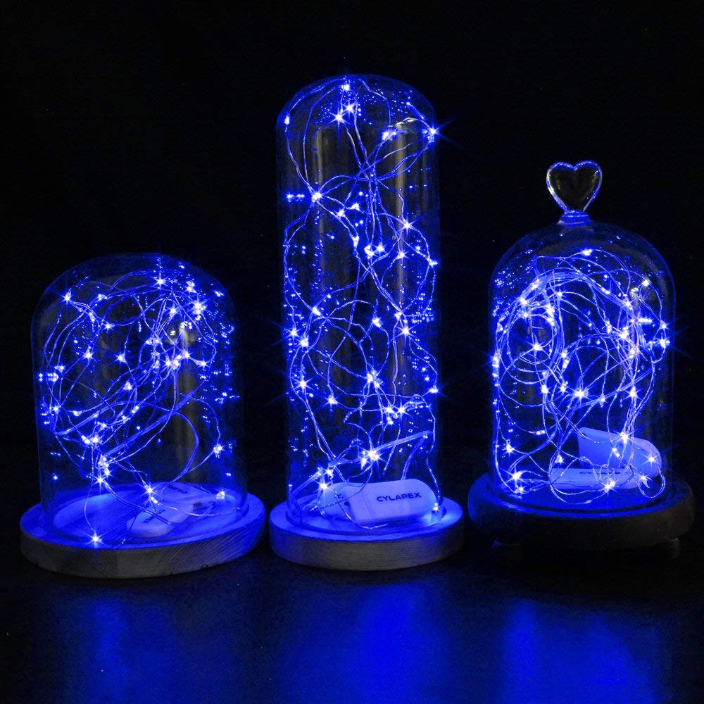 CYLAPEX Blue Fairy Lights String - 12 Pack Battery Operated, 3.3ft Copper Wire, Starry Design for Christmas, Wedding, Party, Halloween
