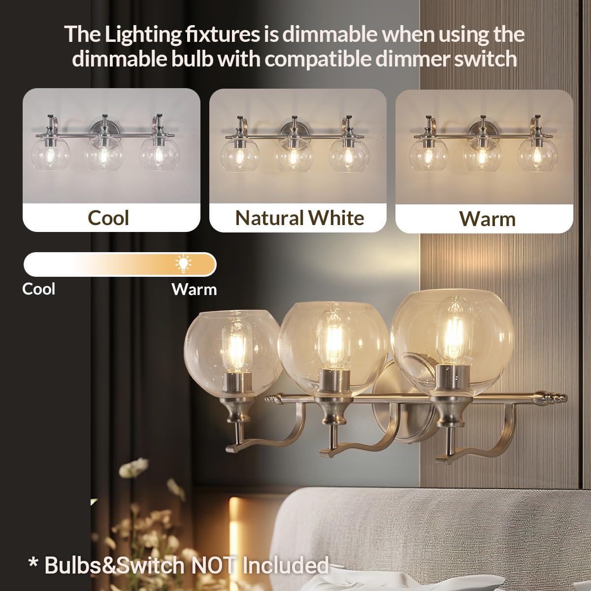 Andy Star 3 Light Bathroom Vanity Lights  Modern Wall Sconces Lighting  Silver Bathroom Lights With Clear Glass Shades  Bath Wall Lights Wall Lamp For Mirror  Living Room  Kitchen  Hallway