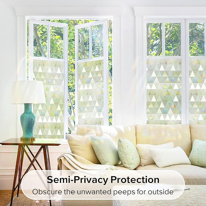 rabbitgoo Window Privacy Film, Stained Glass Rainbow Privacy Clings for Glass Window, Static Cling Decorative Door Covering, Non-Adhesive UV Blocking, Multicolored, 17.5 x 78.7 inches