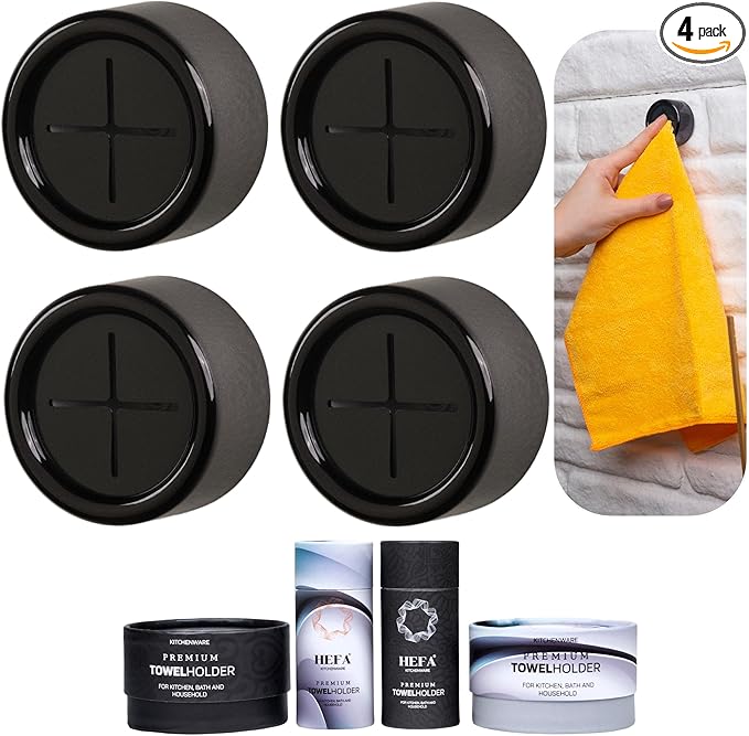 HEFA Towel Holder, Towel Hooks, Dish Towel Holder, Kitchen Organization, Bathroom Accesories, Kitchen Towel Hook, Kitchen Towel Holder, Hand Towel Holder, Kitchen Gadgets 4 Pack, Black Pearl