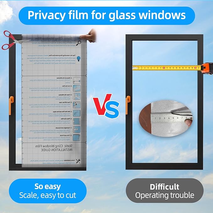 Window Privacy Film Frosted Glass Window Film Heat Blocking Window Tinting Film for Home Non Adhesive Static Cling Removable Frosting Bathroom Door (Pure, 35.4 x 98.4 Inch)