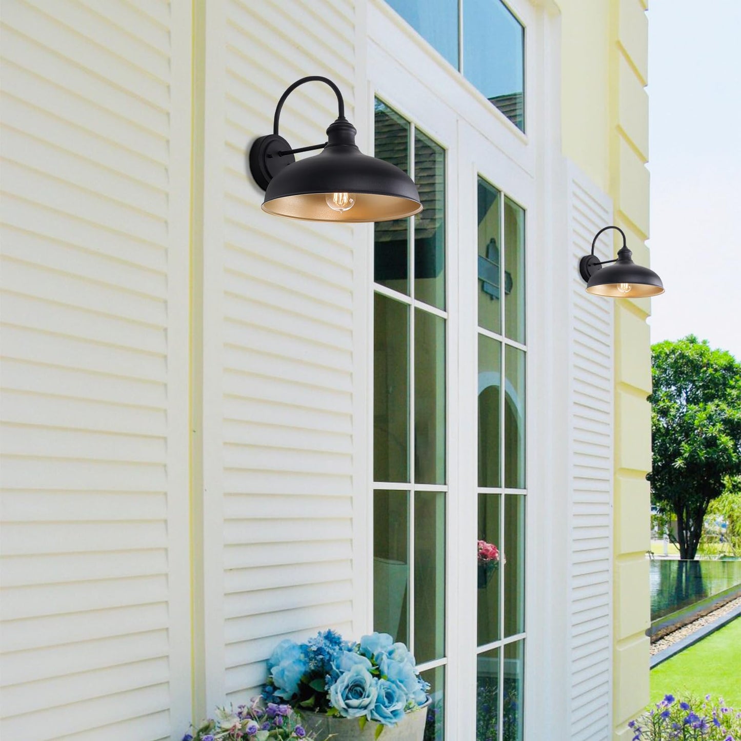 Goalplus 10 Dome Barn Lights For Farmhouse  Matte Black Gooseneck Outdoor Light Fixture  Exterior Porch Lighting With Wall Mount  Outside Goose Neck Wall Sconce For Patio
