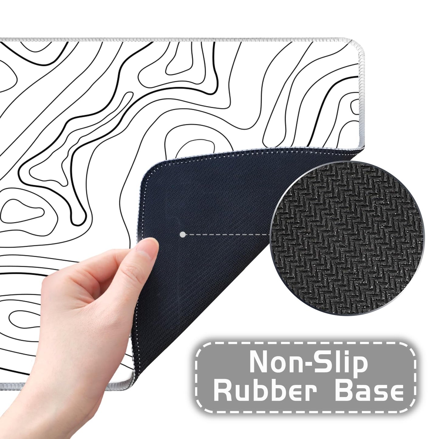 Topographic Mouse Pad XL - Large Extended Desk Mat for Gaming, Black and White Minimalist Keyboard Pad for Office & Home