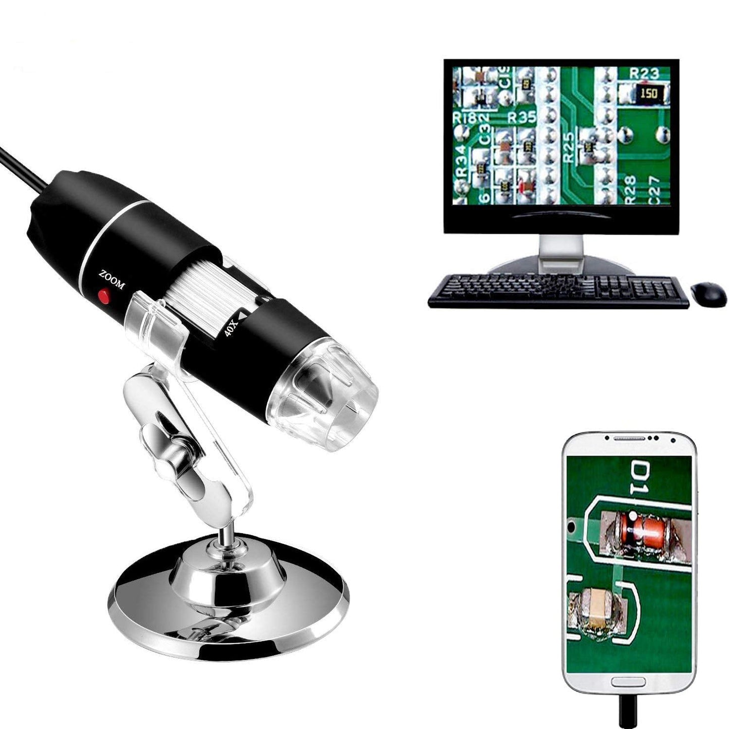 Jiusion 40 To 1000X Magnification Endoscope, 8 Led Usb 2.0 Digital Microscope, Mini Camera With Otg Adapter Metal Stand, Compati