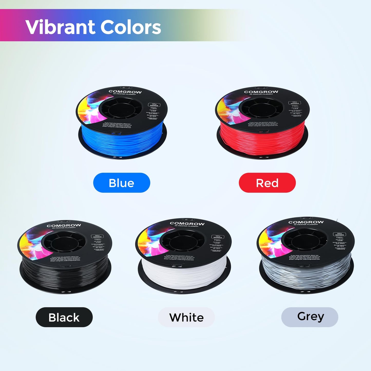 Comgrow TPU Filament, 1.75mm, 95A Soft TPU Flexible 3D Printer Filament Black 1kg (2.2lbs), Dimensional Accuracy +/- 0.02 mm, Fit Most FDM Printer