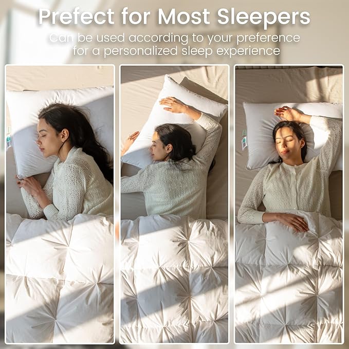 Alanzimo Goose Feather Down Pillows Queen Size Set of 2, Luxury Soft Feather Down Pillow for Sleeping, 600TC 100% Cotton Cover Hotel Collection Bed Pillows for Back, Stomach or Side Sleepers 20x28