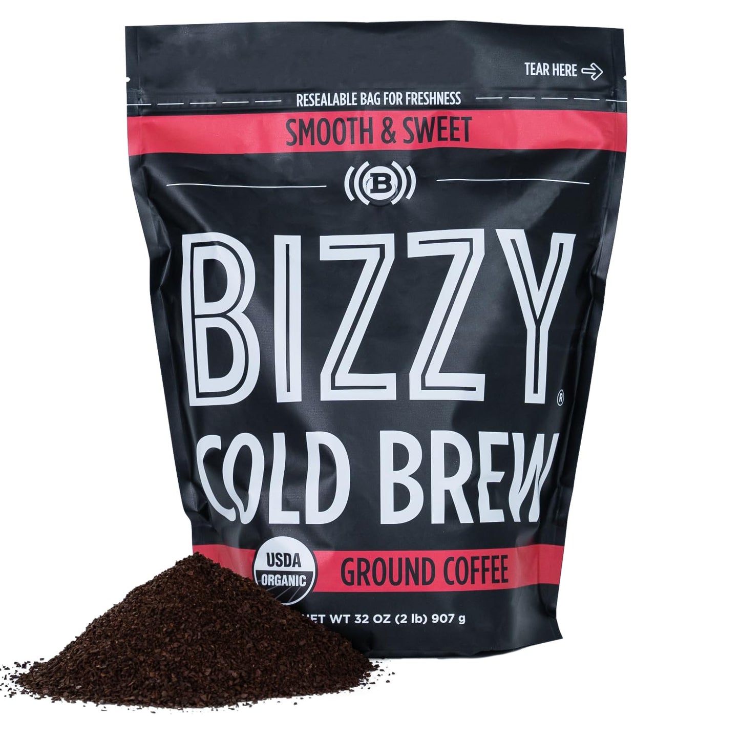 Bizzy Organic Cold Brew Coffee  Smooth & Sweet Blend  Coarse Ground Coffee  Medium Roast  Micro Sifted  Specialty Grade  100% Ar