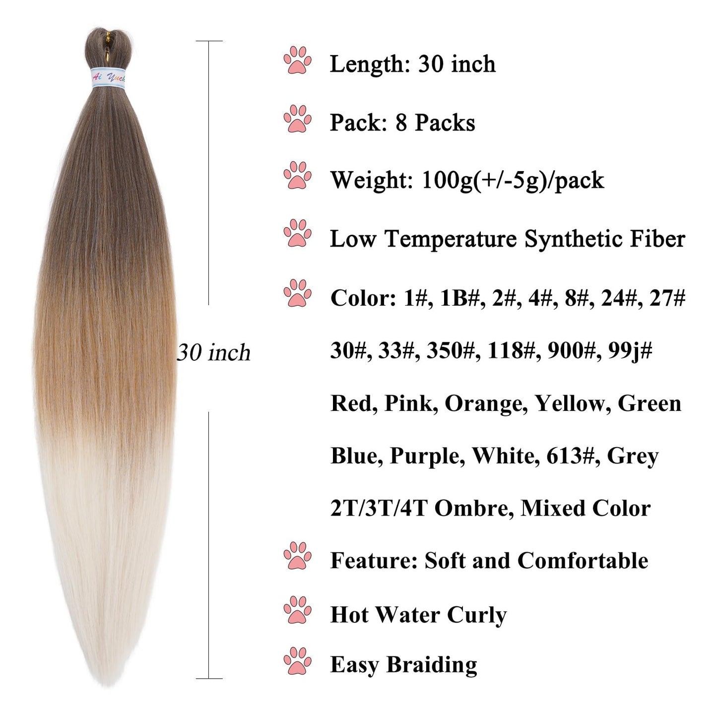 4/27/613 Blonde Ombre Braiding Hair Pre Stretched 30 Inch Long Braiding Hair Extensions for Braids Yaki Knotless Hypoallergenic