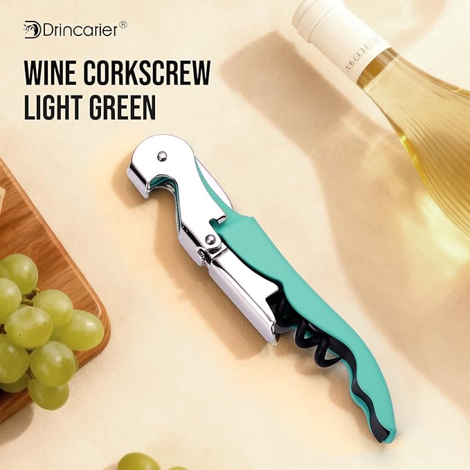 Soft Velvet Touch Waiters Double Hinge Corkscrew Wine Key Bottle Opener，Heavy Duty Waiter Corkscrew, Foil cutter and Bottle Opener,2-pack (2, Mint Green)