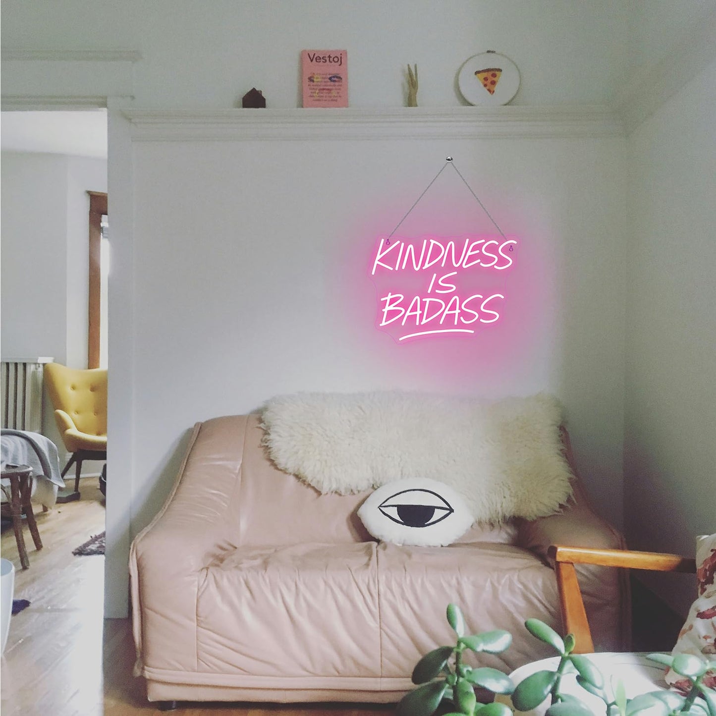 Wanxing Neon Sign - KINDNESS IS BADASS Pink LED Wall Light for Bedroom, Dorm, Living Room & Office Decor