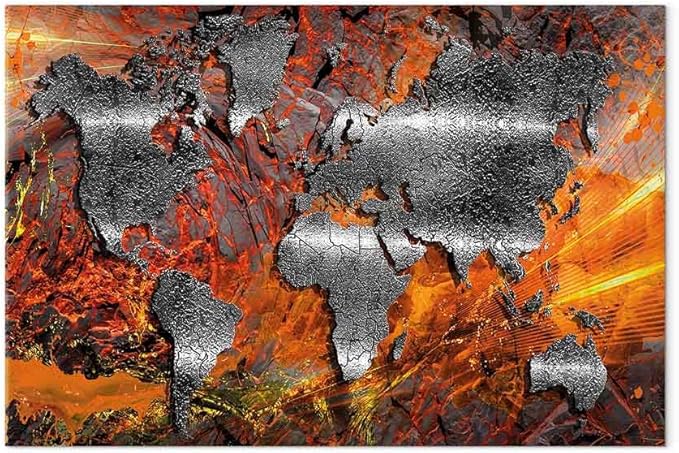 artgeist Canvas Wall Art World Map 35x24 in - 1pcs Home Decor Framed Stretched Picture Photo Painting Artwork Image - Abstract Continents Map World Map Colorful k-A-0505-b-b