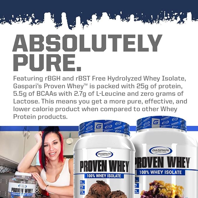 Gaspari Nutrition Proven Whey, 100% Hydrolyzed Whey Isolate, High Protein, Lactose Free, Low Carbohydrate and Low Sugar (4lb, Strawberries & Cream)
