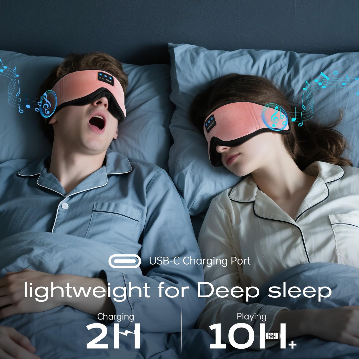 ZHENYEMEI 3D Sleep Mask with Bluetooth Headphones, Sleeping Headphones for Side Sleepers, Wireless Music Eye Mask with Ultra-Thin Stereo Speakers for Men, Women, Tech Gifts, Pink