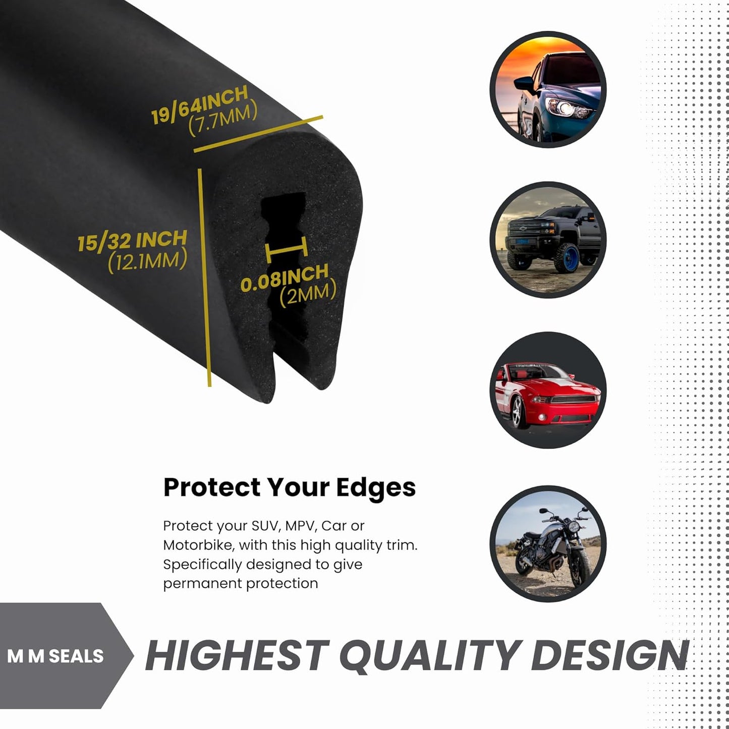 Black U Channel Edge Trim Seal EPDM 15/32" high x 19/64" Wide (15 Feet)