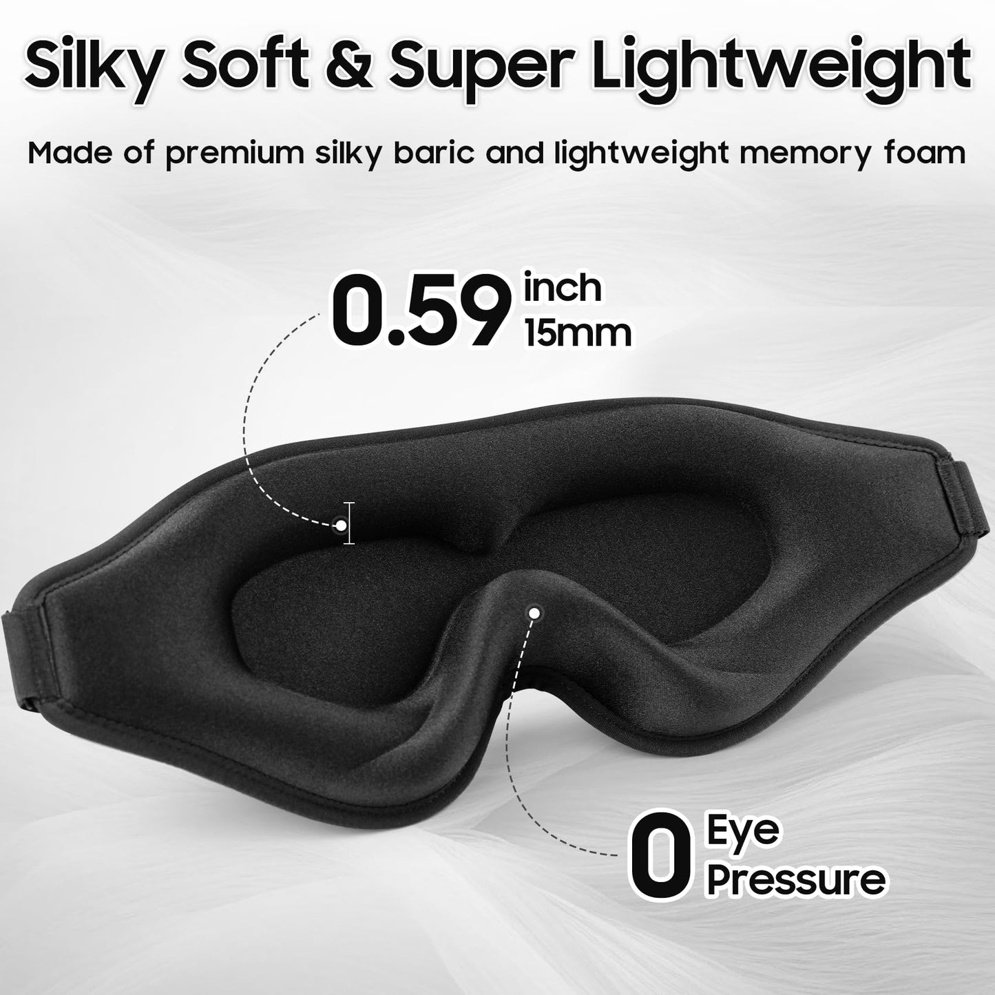 MOEASEii Sleep Mask - Total Blackout 3D Sleeping Mask, Super Lightweight & Silky Soft Eye Mask for Sleeping, Fully Adjustable Fit for Home, Office, Traveling, Meditation, Yoga, Black