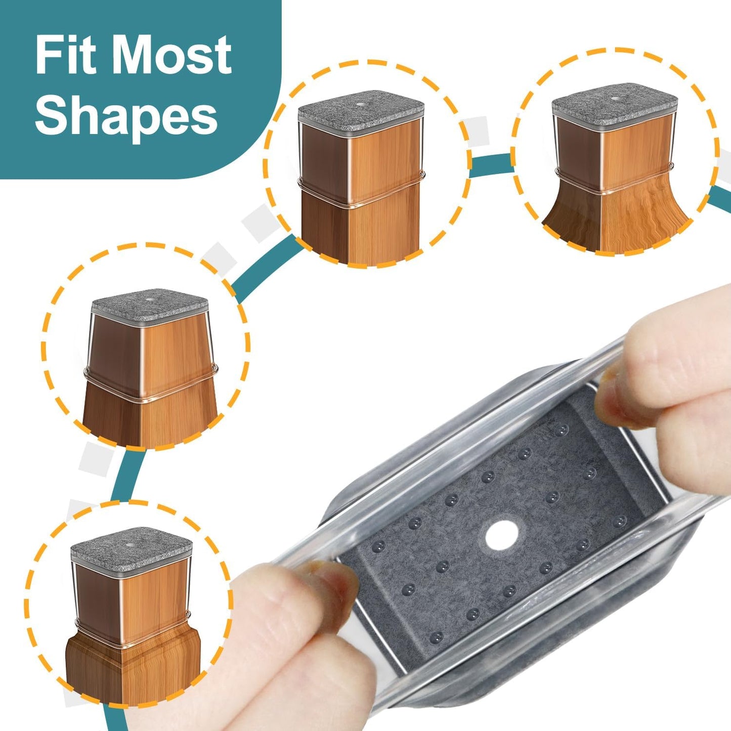 24 Pcs Chair Leg Floor Protectors Rectangle, Silicone Felt Furniture Leg Pads Caps Covers for Hardwood Floors (Fit Perimeter 6" to 8")