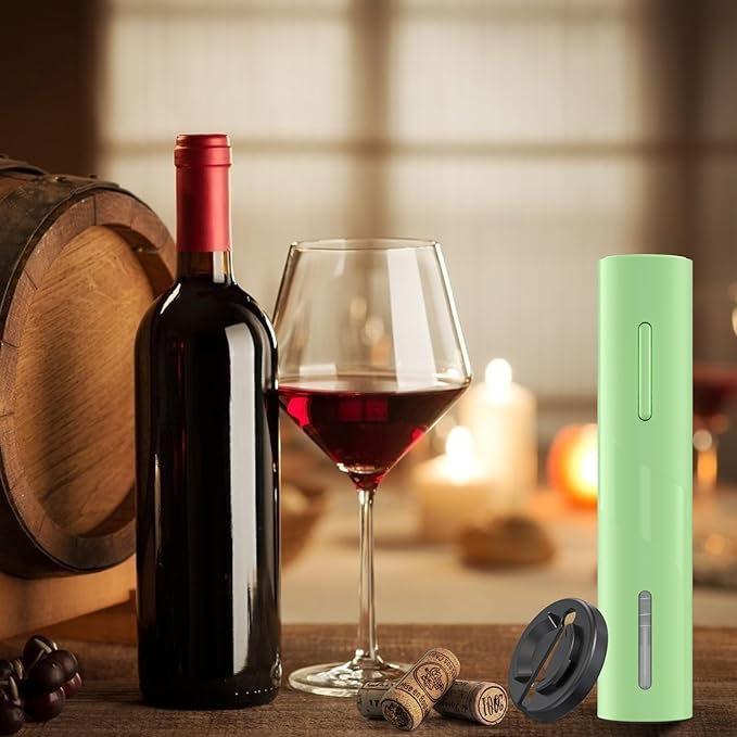COKUNST Battery Wine Opener, Automatic Corkscrew with Foil Cutter Gift for Home Wedding Party Green