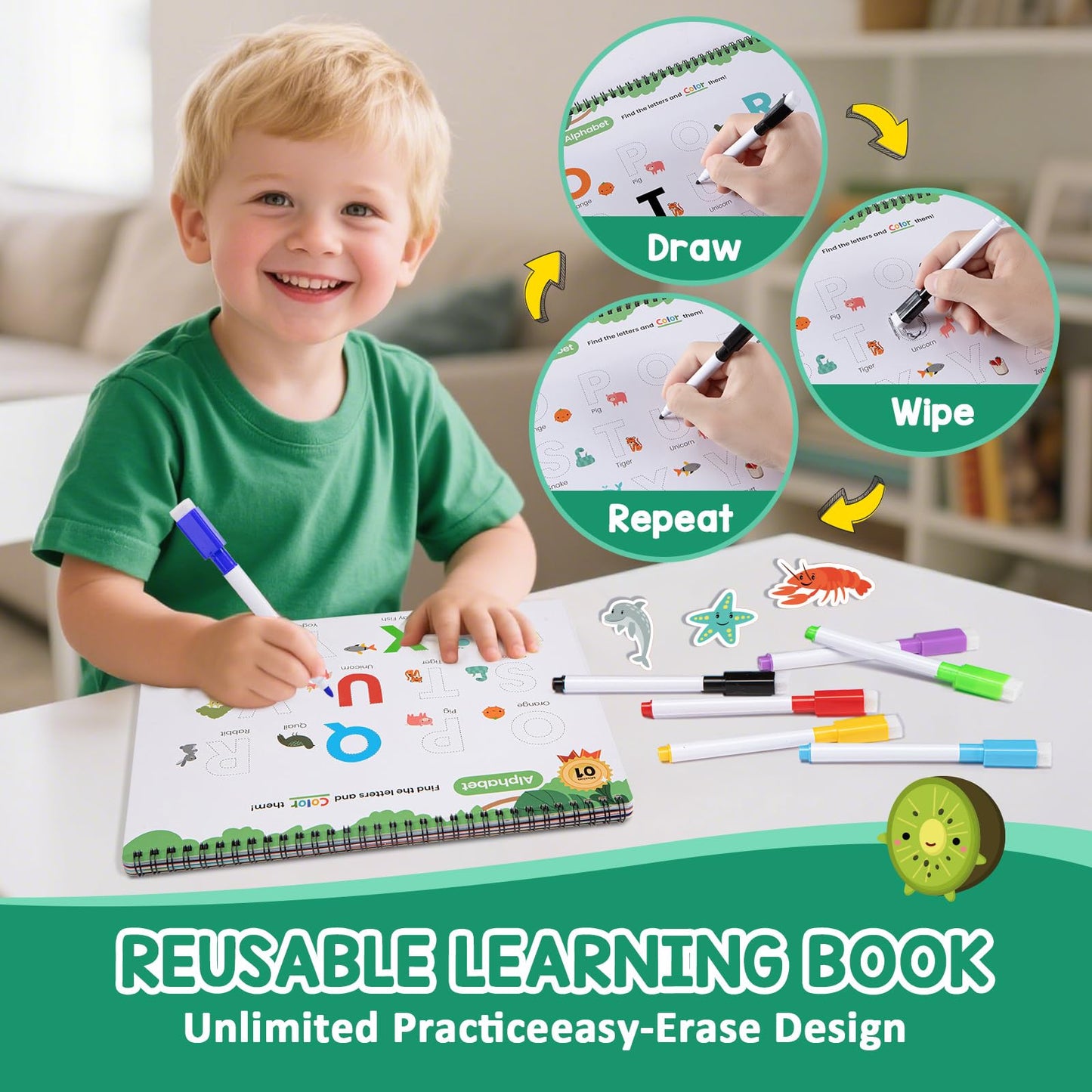 Activity Busy Books for Kids Ages 3-5 | Preschool Learning Activities Workbooks with Letter Tracing Handwriting Practice, Autism Sensory Pre-Assembled Educational Toys Gifts for Toddlers Boys Girls