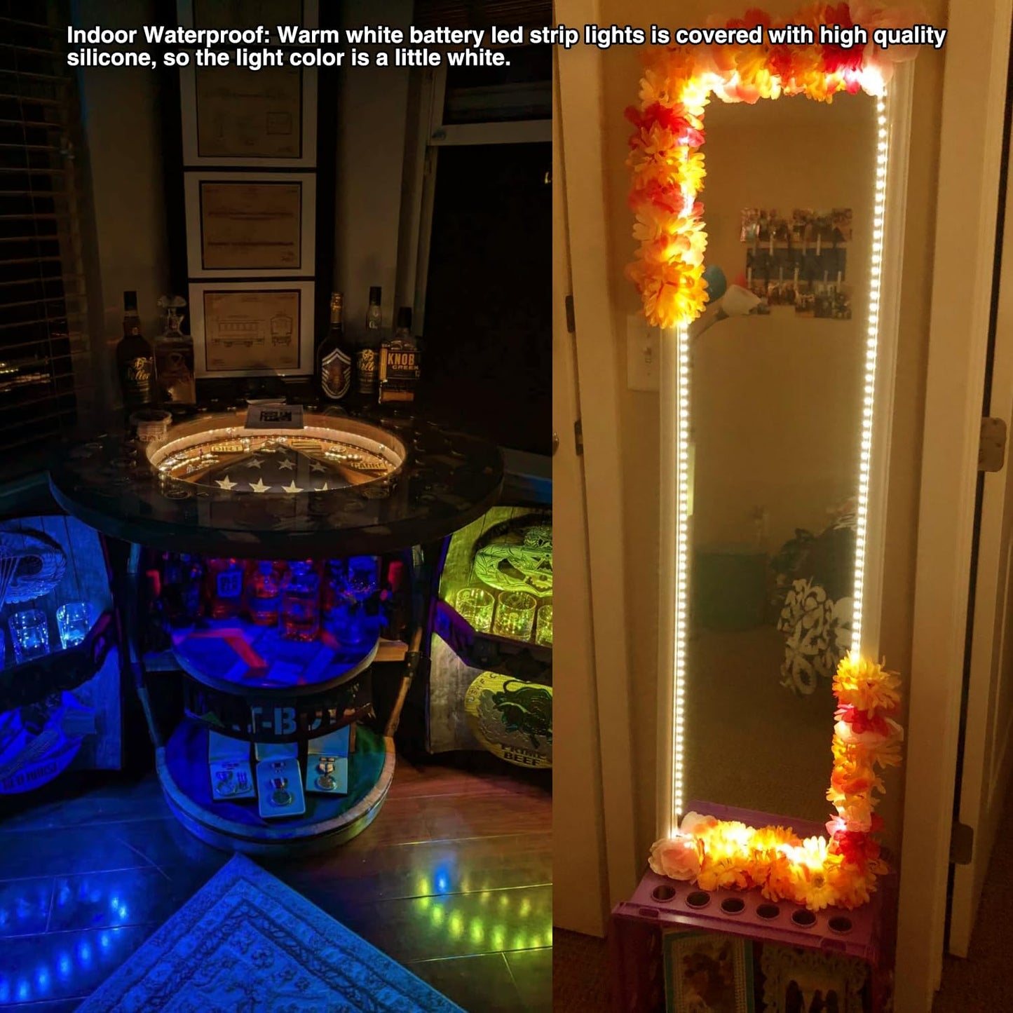 Marreal Battery Powered Led Strip Lights, Warm White, with Remote, 13.2ft, 240LEDs Dimmable, Timer, Cuttable Suitable for Bathroom, Fish Tank, Marriage, Kitchen, Waterproof.