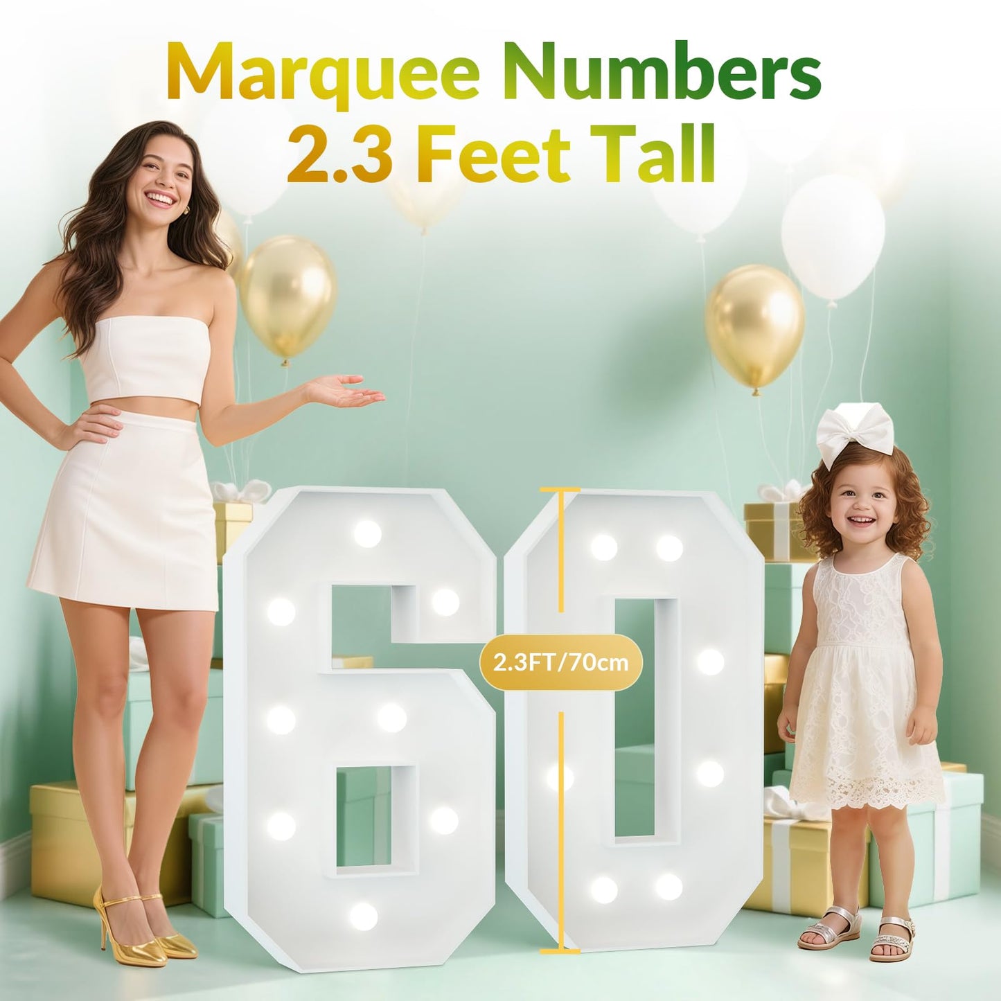 Joymuse 2.3Ft 60 Marquee Numbers  60 Light Up Numbers 60Th Birthday Decorations For Birthday Party Anniversary Backdrop