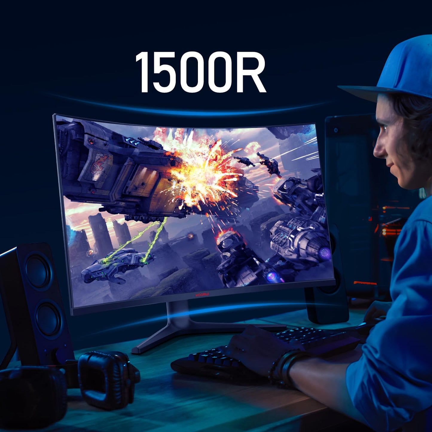 KOORUI 32 Inch Curved Gaming Monitor 170Hz QHD Computer Monitor, 1500R 1ms Display, Adaptive Sync, 90% DCI-P3 HDR10, HDMI&DP, VESA Compatible, Tilt Adjustable, Black