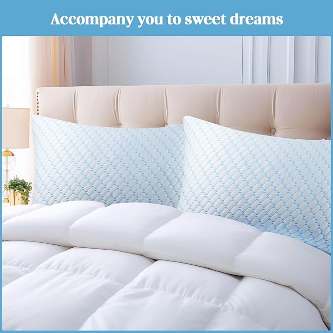 Bafode Memory Foam Pillows Queen Size Set of 2 Bamboo Cooling Bed Pillow 2 Pack Shredded Memory Foam Pillow for Sleeping 20x30