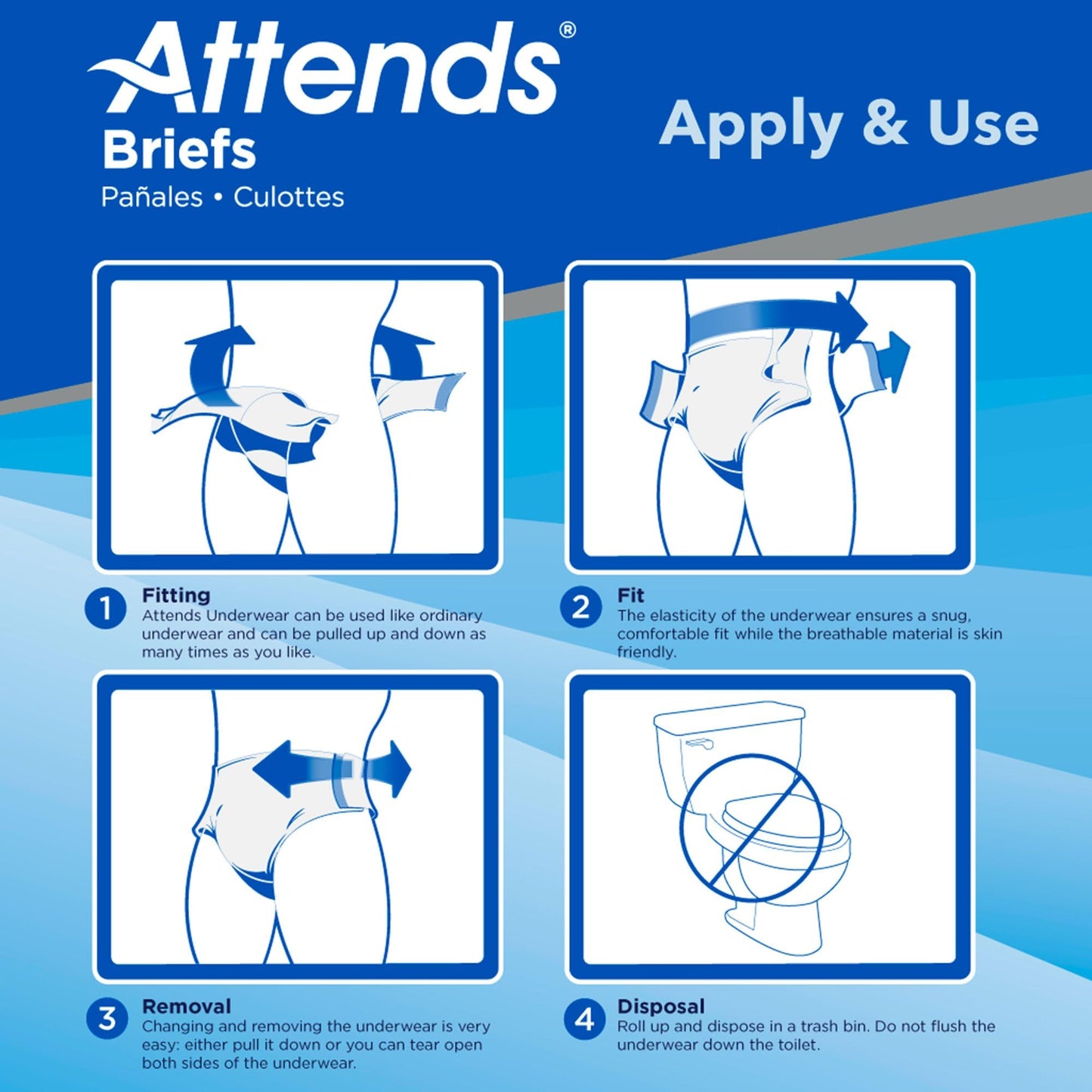 Attends Stretch Adult Disposable Briefs, Medium/Regular, 31"-52" Waist with Tab Closure, Ultimate Absorbency with Dry-Lock Containment Core, 96ct Bag