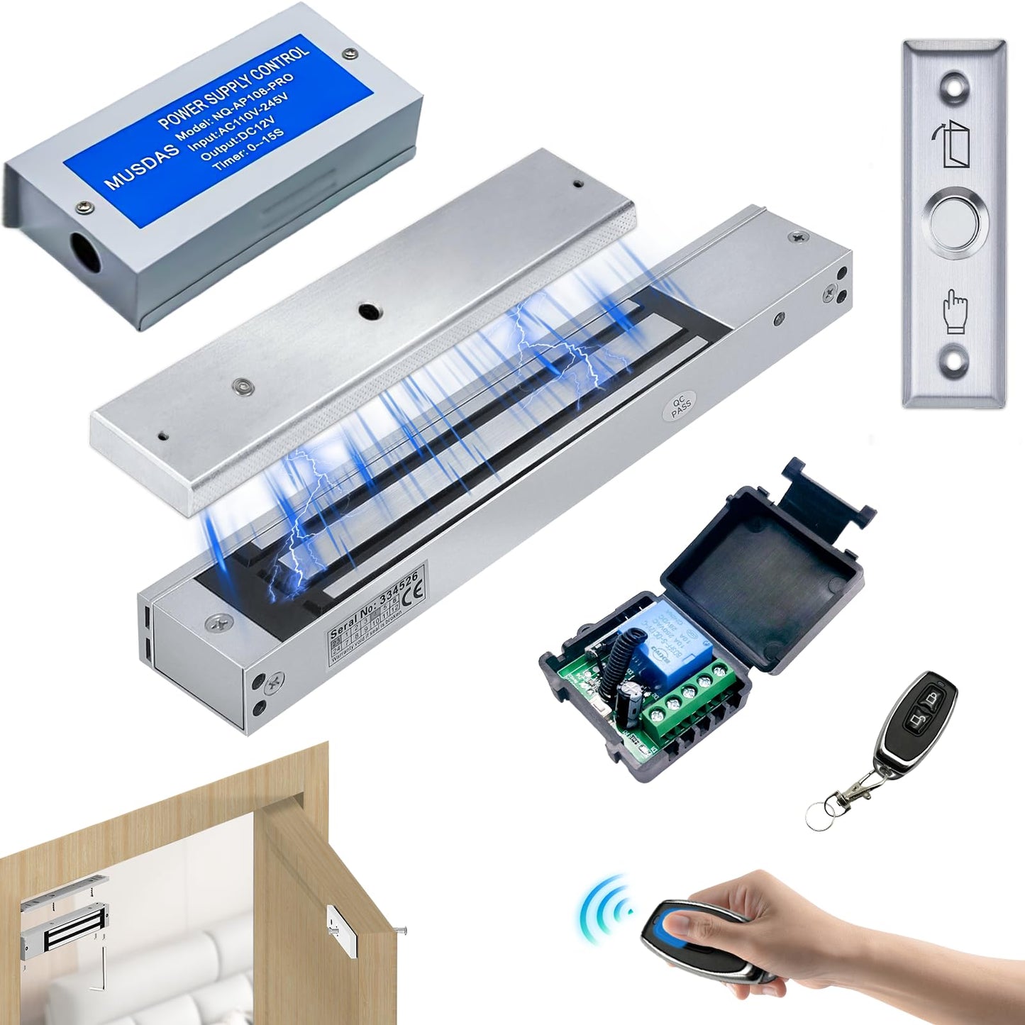 Magnetic Lock for Door - 600lb Electric Magnetic Door Lock Kit, Access Control System with 2 Remote Control