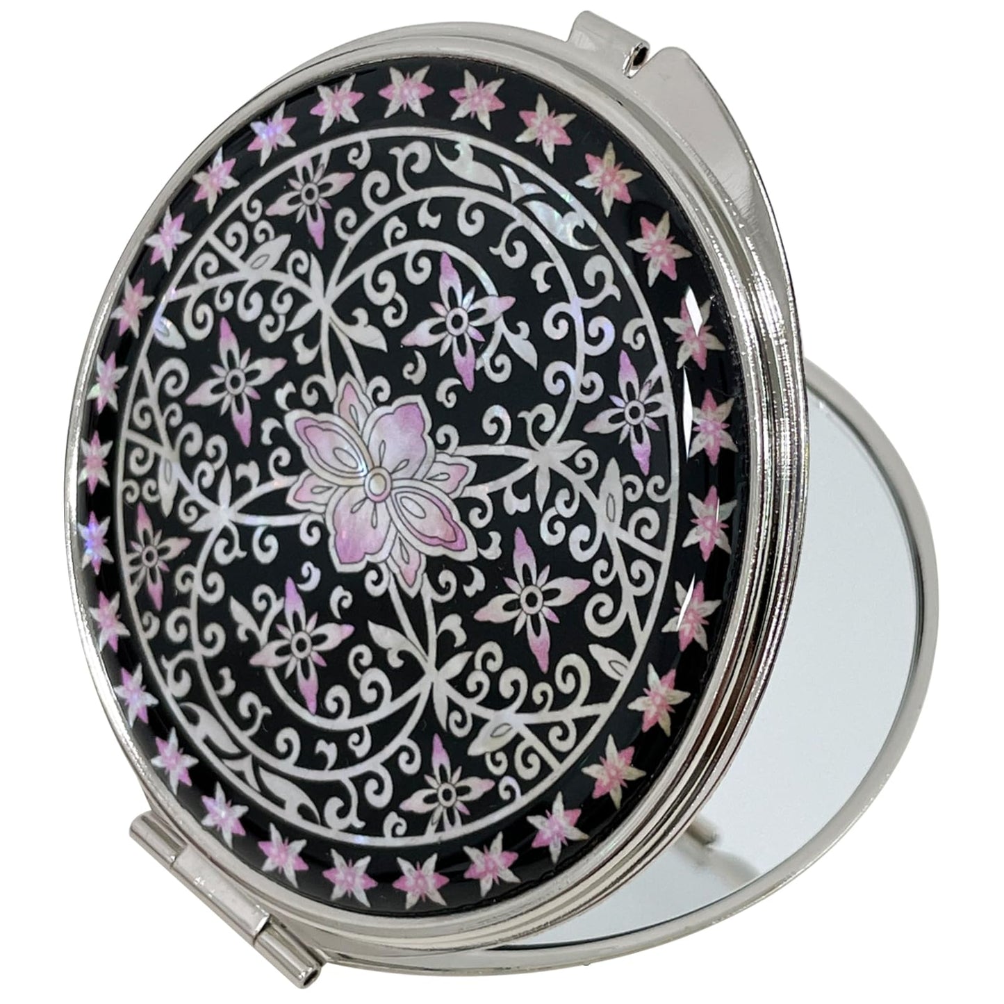 Nacreh Portable Makeup Compact Double Magnifying Mirror Cosmestic Foldable Pocket Style Unique Mother of Pearl Design (Ivy)