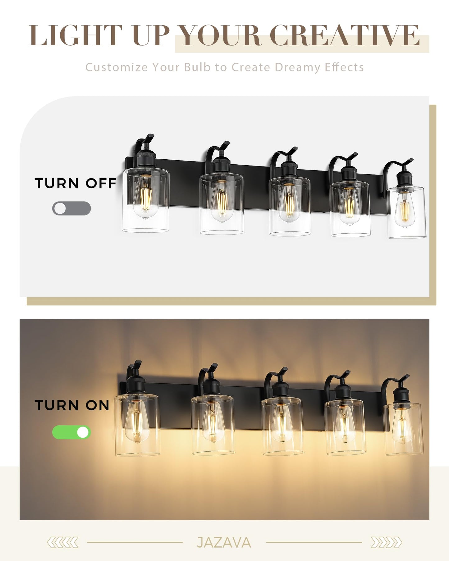 Jazava 5 Light Bathroom Vanity Light  Black Light Fixture Morden Bathroom Lighting Fixtures Over Mirror Black Wall Sconces With Clear Glass Shade Zcvl01Bk-5