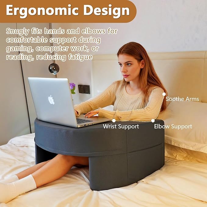 Reading Pillow for Gaming Small, Lap Desk Pillow for Adult Reading, Soft Arm Rest Memory Foam Cushion Pillow for Working, Playing, Steam Deck Switch or Sitting in Bed Floor Couch Sofa (Grey)