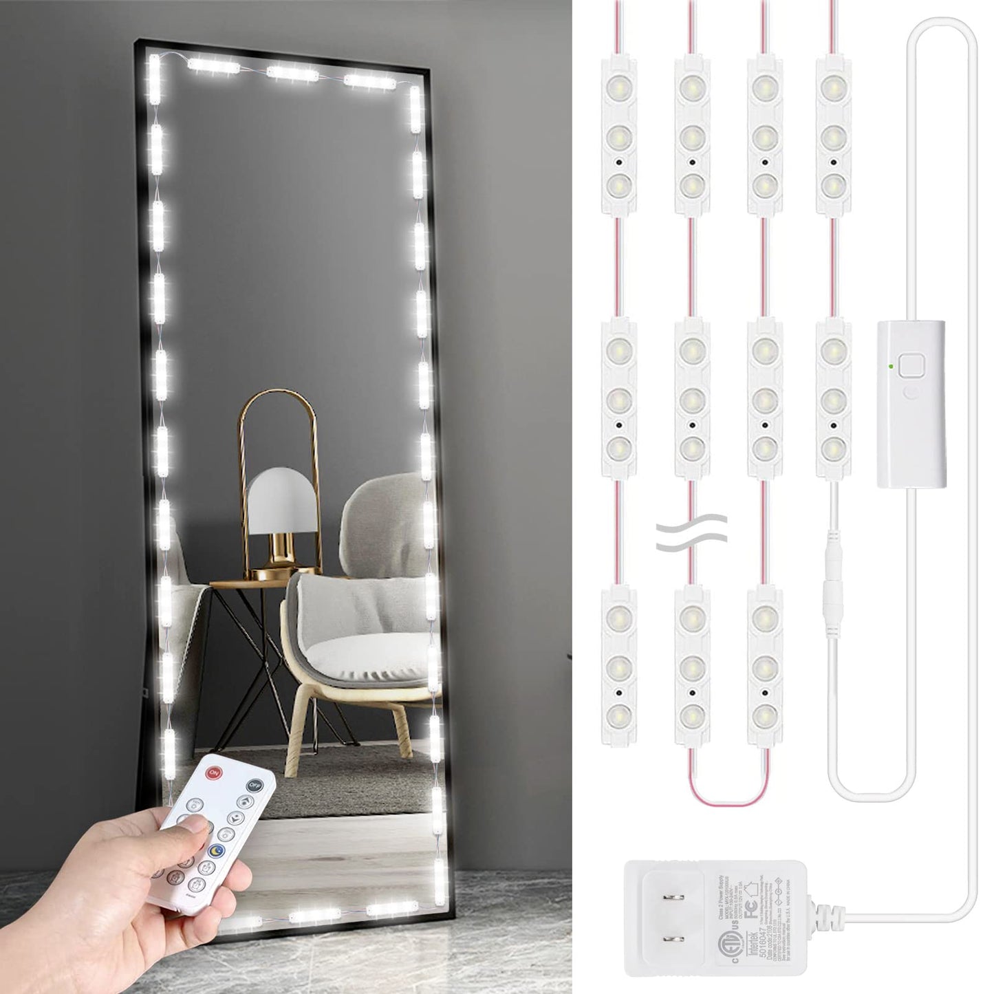 Kintion Led Vanity Mirror Light, Dimmable 13Ft Ultra Bright White, With Rf Remote For Makeup Vanity & Bathroom Mirror