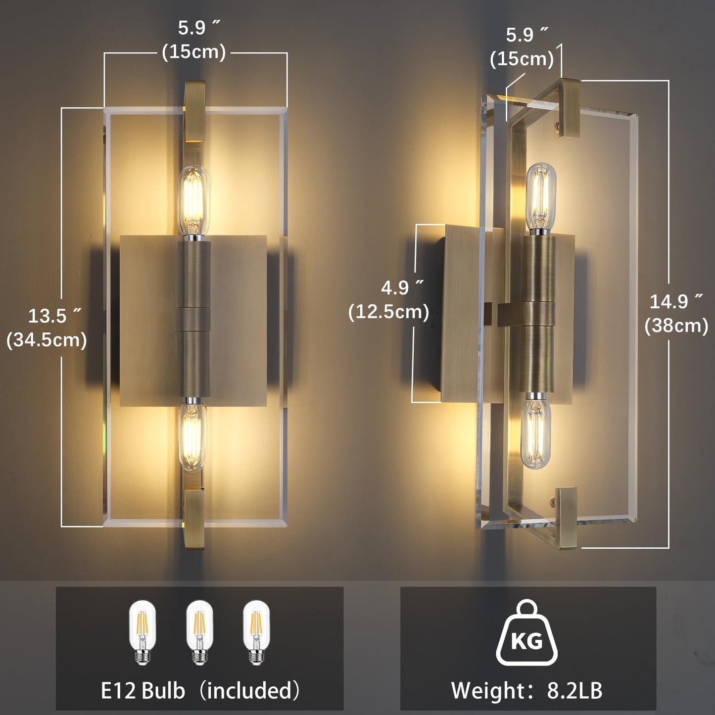 Crystal Vanity Wall Sconces Lights For Bathroom 13.5In Gold Sconces Wall Lighting Modern Brass Vanity Lights Fixture stylish Indoor Wall Sconce For Bedroom Hallway Staircase Living Room Dining Room