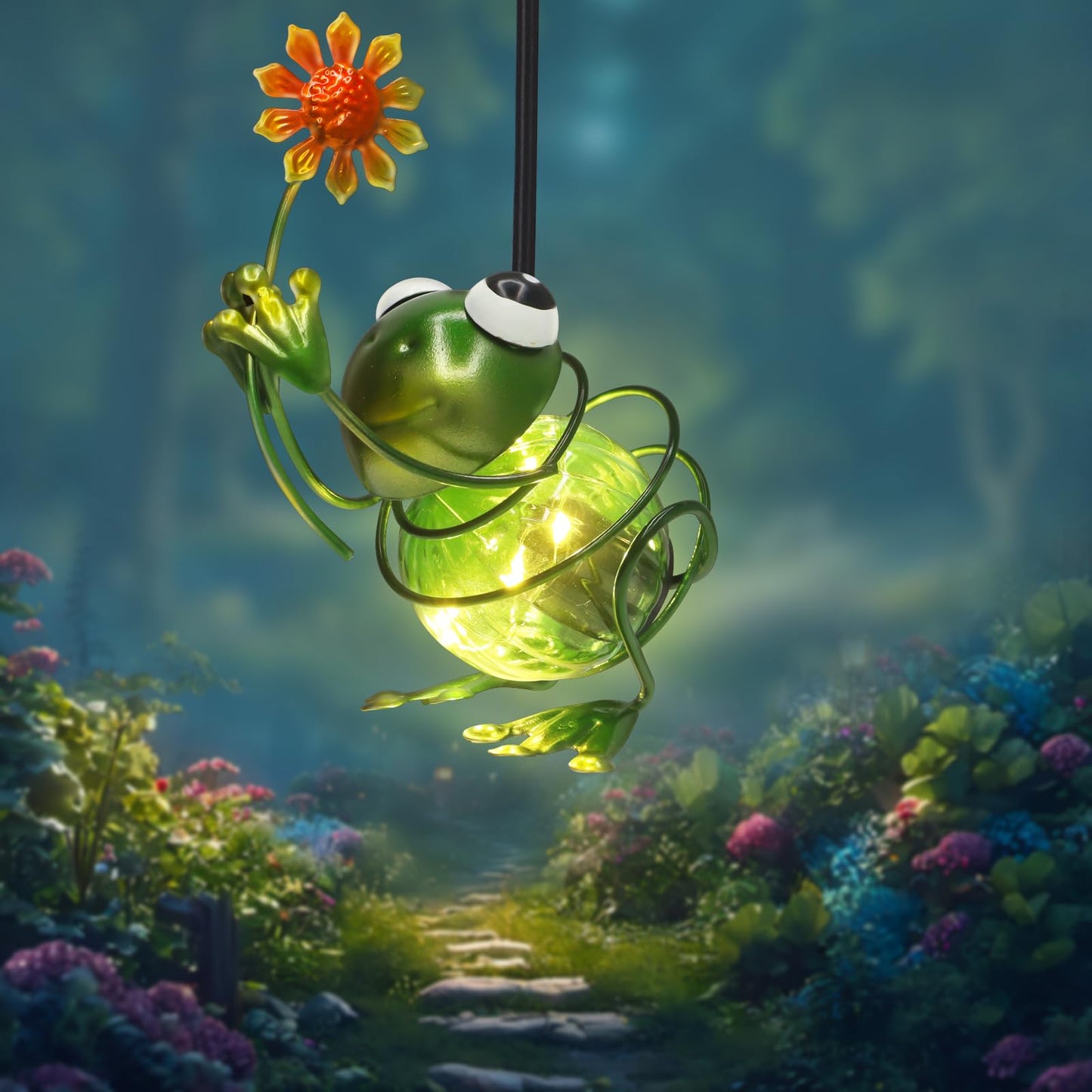 Frog Solar Outdoor Hanging Lantern Creative Small Sculpture Lights Durable Waterproof Lamp Suitable For Festivals Garden Decor Birthday Gifts For Grandma Mom Women Girl