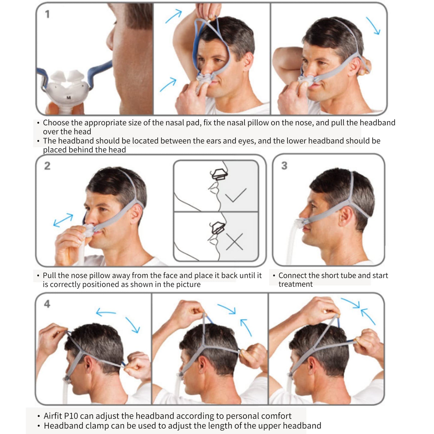 Gbbazu Nasal Pillow Tube Frame, Reuse Tube Frame Nasal Pillow Fit for AirFit P10, Headgear Strap Accessory Includes Headgear, Frame, Tube,3 x Nasal Pillow
