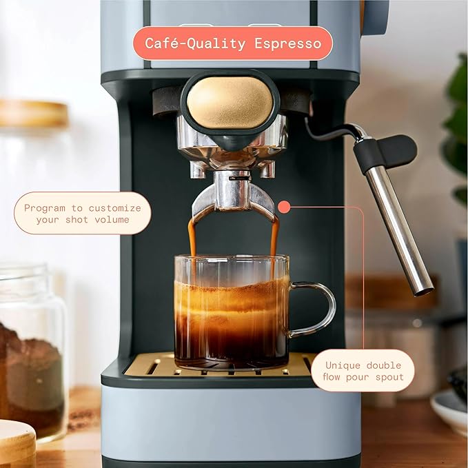 Beautiful 20-Bar Slim Espresso Machine | Single & Double Shot Programmable Brewing, Compact 4.7-in Width, Stainless Cup Warmer, Auto Shut-Off, 50 oz Tank (Cornflower Blue)