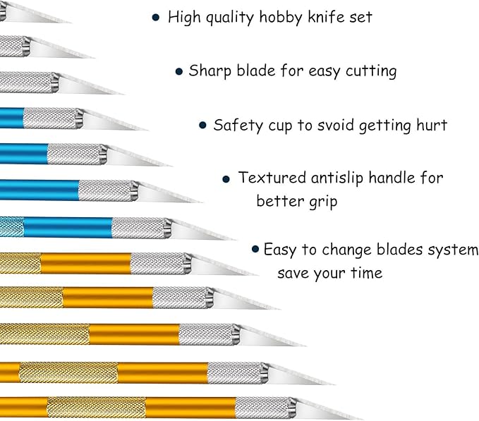 15 Pack Exacto Knife Set, Hobby Knife, Back to School Supplies Craft Knifes Kit for Art, Carving, DIY, Scrapbooking, Art, Cutting, Stencil(Gold and Blue)